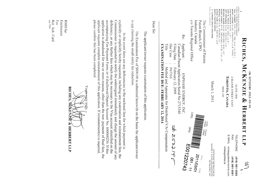 Document de brevet canadien 2715340. Poursuite-Amendment 20110301. Image 1 de 1