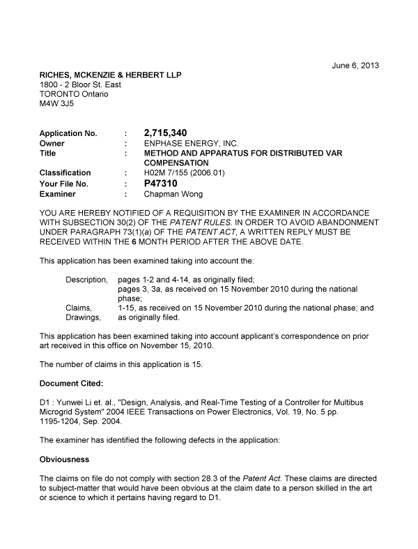 Document de brevet canadien 2715340. Poursuite-Amendment 20130606. Image 1 de 2