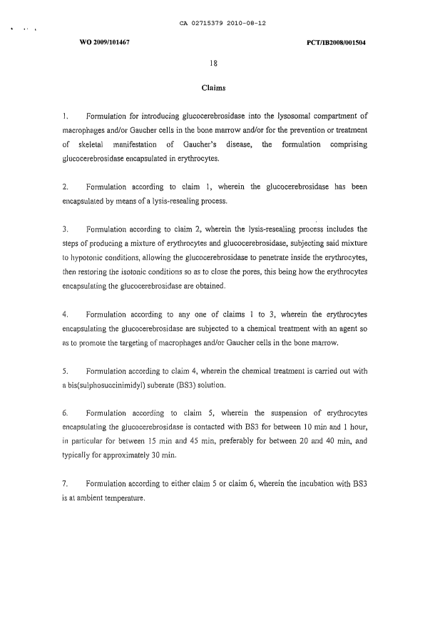 Document de brevet canadien 2715379. Revendications 20091212. Image 1 de 3