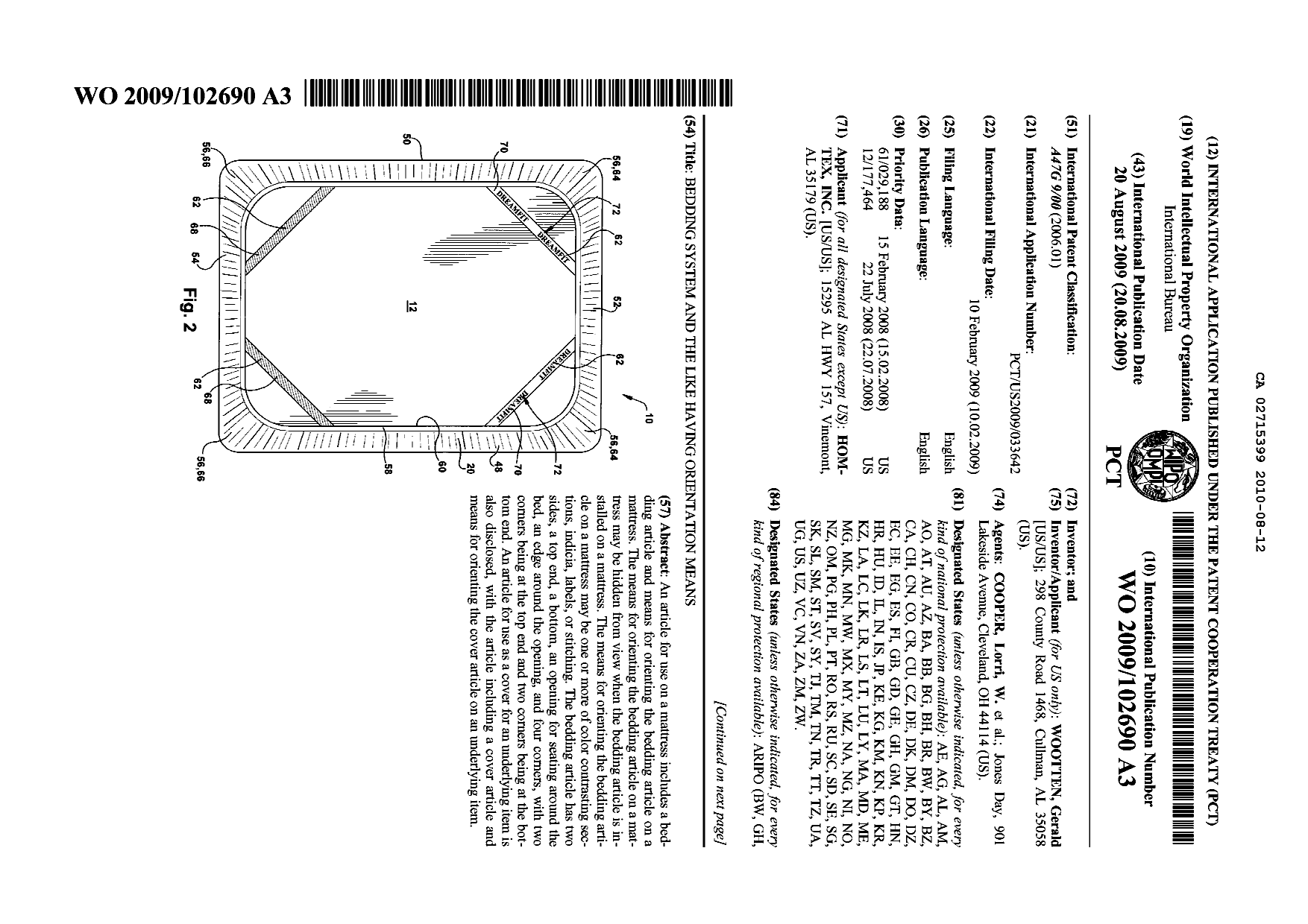 Document de brevet canadien 2715399. Abrégé 20091212. Image 1 de 2