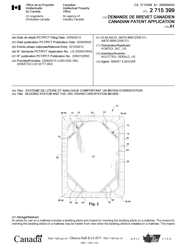 Document de brevet canadien 2715399. Page couverture 20091218. Image 1 de 2