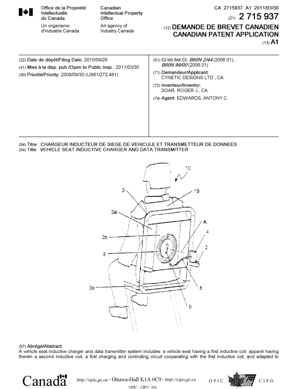 Document de brevet canadien 2715937. Page couverture 20110310. Image 1 de 2