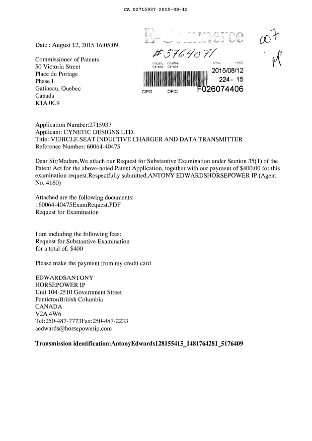 Document de brevet canadien 2715937. Poursuite-Amendment 20141212. Image 1 de 2