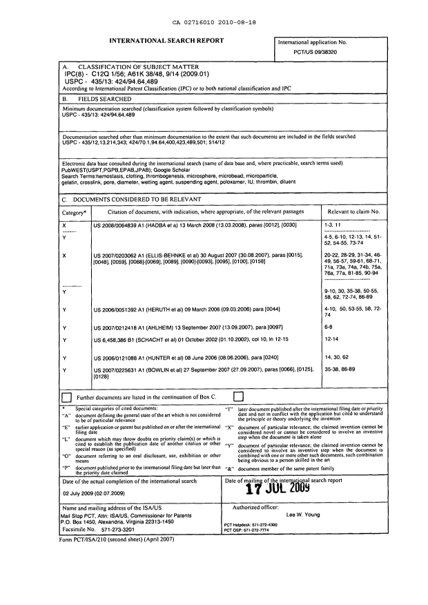 Document de brevet canadien 2716010. PCT 20100818. Image 1 de 13