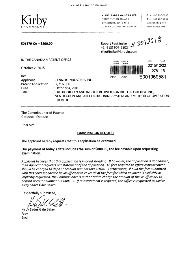 Document de brevet canadien 2716306. Poursuite-Amendment 20141202. Image 1 de 1
