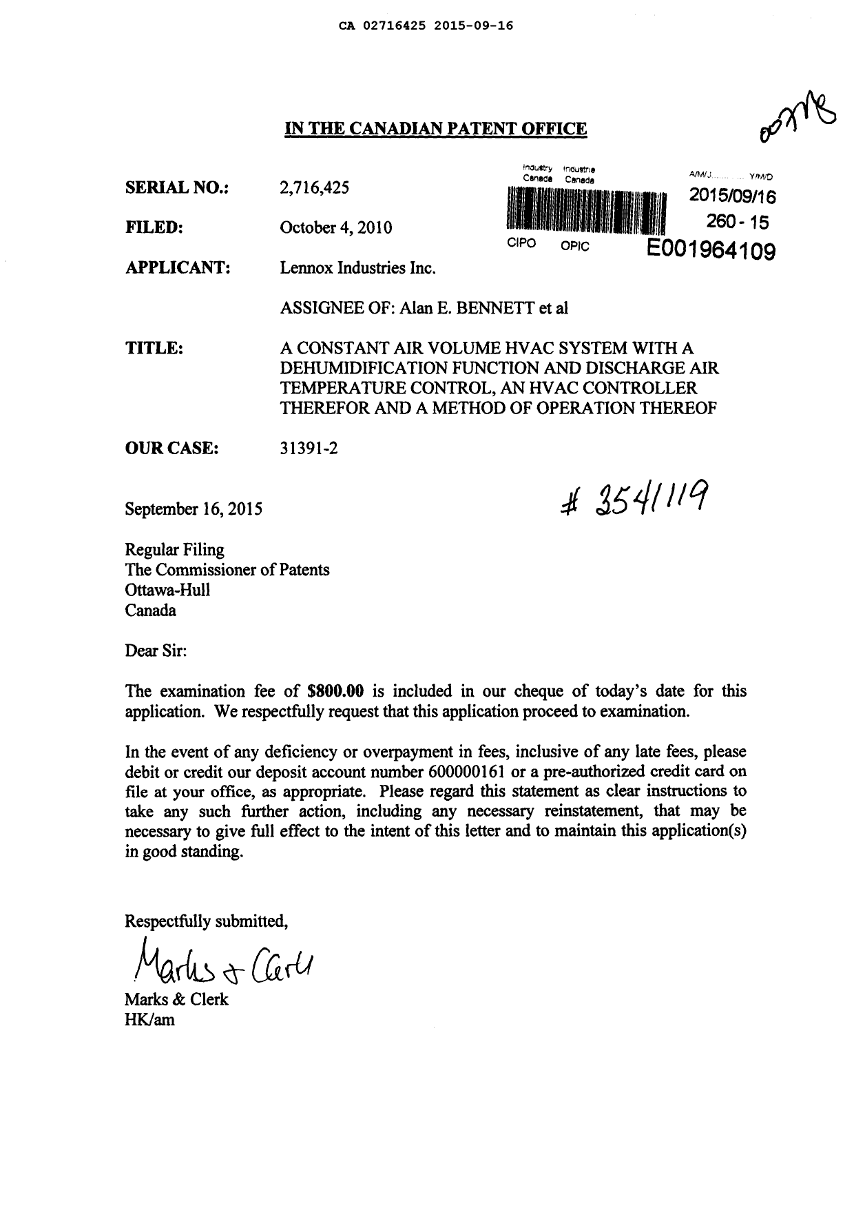 Canadian Patent Document 2716425. Prosecution-Amendment 20141216. Image 1 of 1