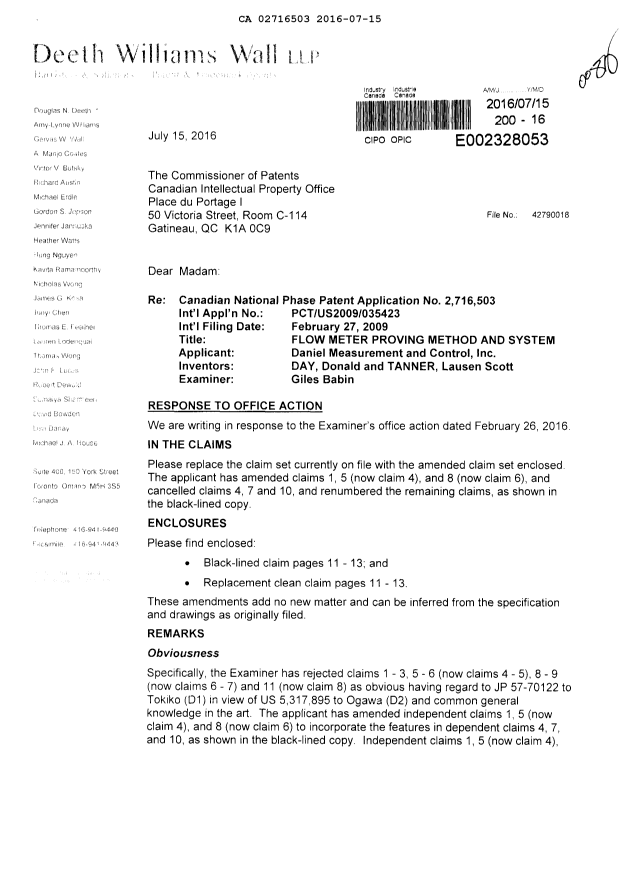 Canadian Patent Document 2716503. Prosecution-Amendment 20151215. Image 1 of 8