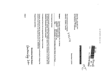 Document de brevet canadien 2716579. Correspondance 20091203. Image 1 de 2