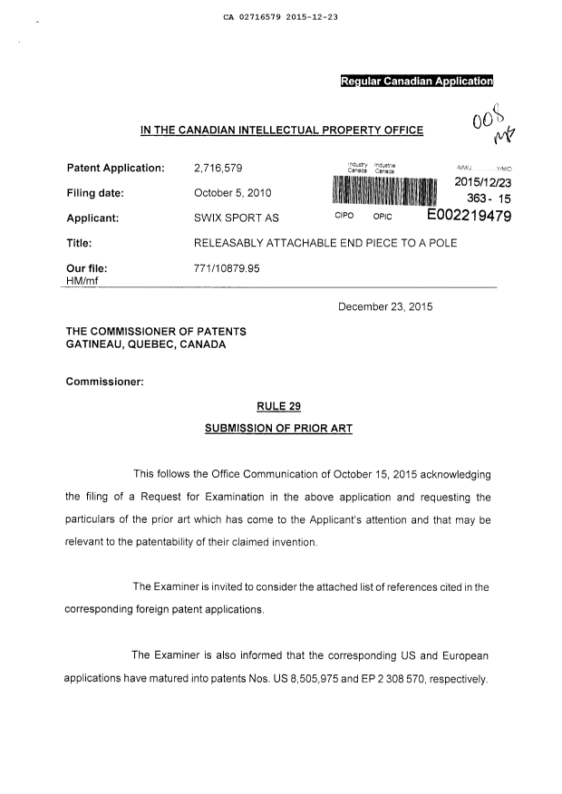 Canadian Patent Document 2716579. Prosecution-Amendment 20141223. Image 1 of 2