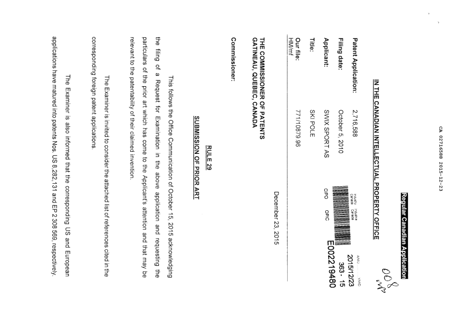 Document de brevet canadien 2716588. Poursuite-Amendment 20141223. Image 1 de 2