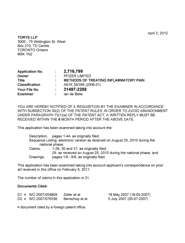Document de brevet canadien 2716799. Poursuite-Amendment 20111202. Image 1 de 4