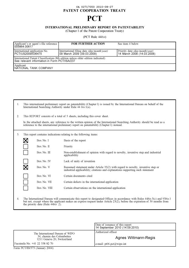 Document de brevet canadien 2717050. PCT 20091227. Image 1 de 6
