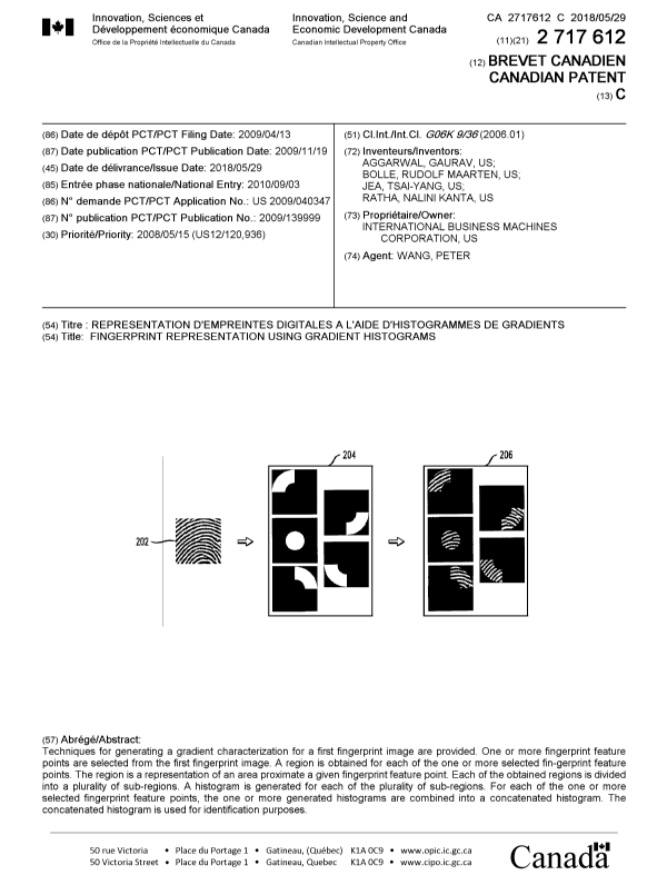 Document de brevet canadien 2717612. Page couverture 20180430. Image 1 de 1