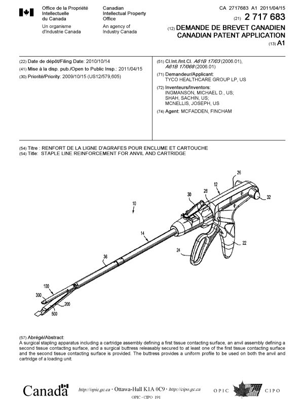 Document de brevet canadien 2717683. Page couverture 20101223. Image 1 de 1