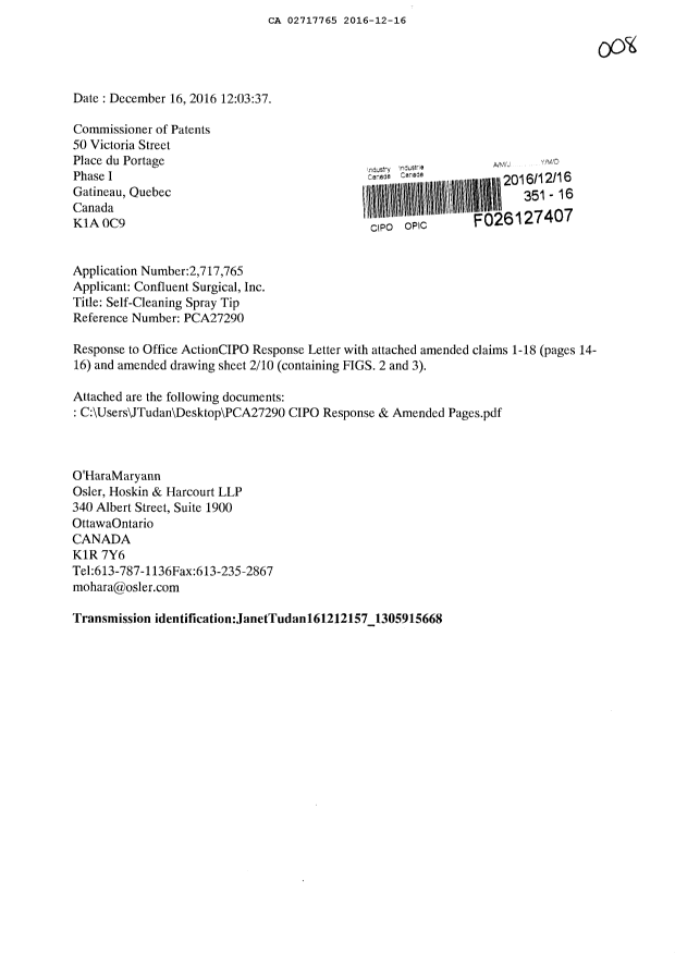 Document de brevet canadien 2717765. Poursuite-Amendment 20151216. Image 1 de 13