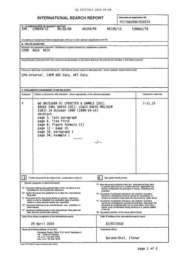 Document de brevet canadien 2717914. PCT 20091208. Image 1 de 5