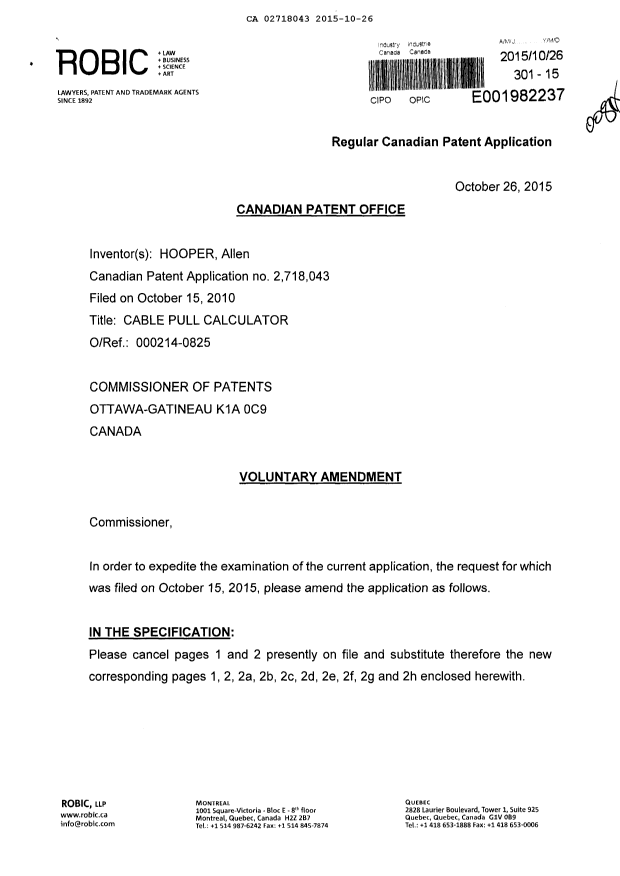 Document de brevet canadien 2718043. Poursuite-Amendment 20141226. Image 1 de 30