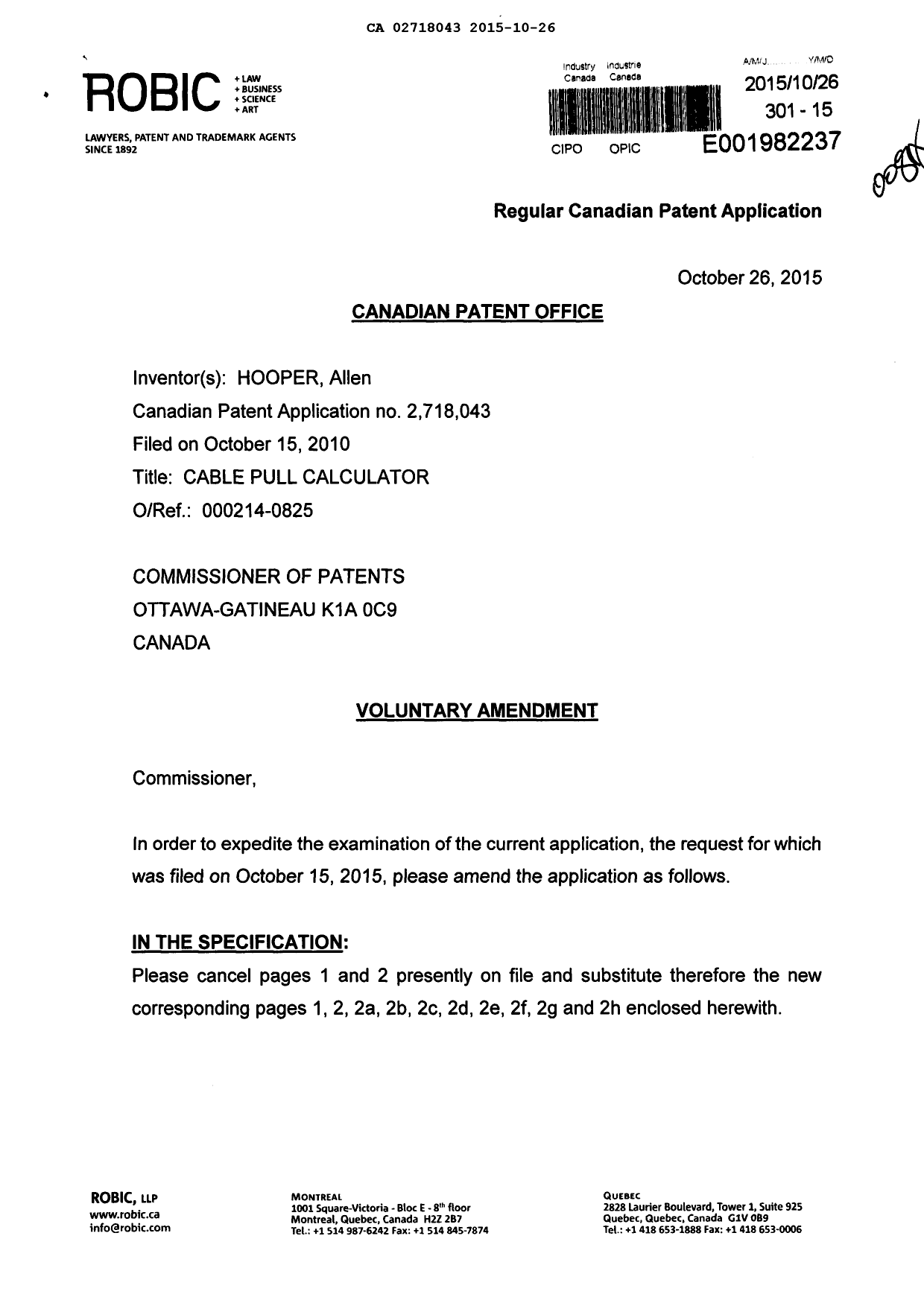 Document de brevet canadien 2718043. Poursuite-Amendment 20141226. Image 1 de 30