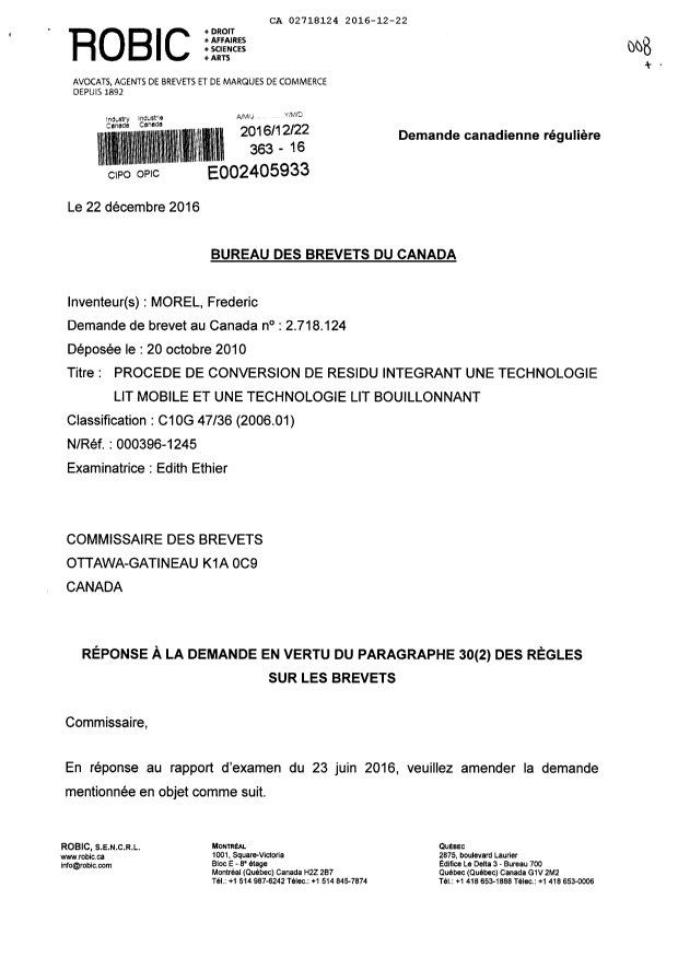 Document de brevet canadien 2718124. Poursuite-Amendment 20151222. Image 1 de 21