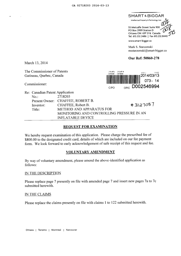 Document de brevet canadien 2718203. Poursuite-Amendment 20140313. Image 1 de 26