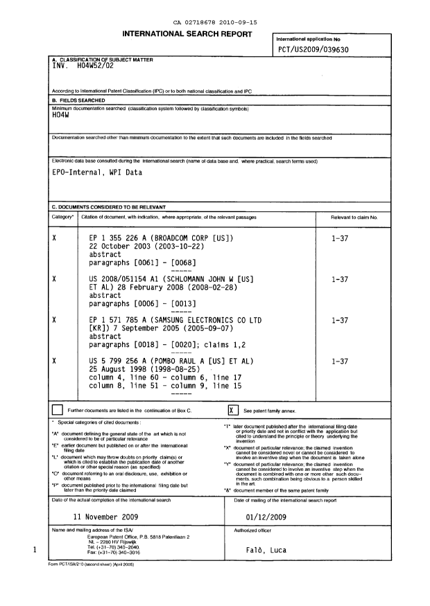 Document de brevet canadien 2718678. PCT 20091215. Image 1 de 12