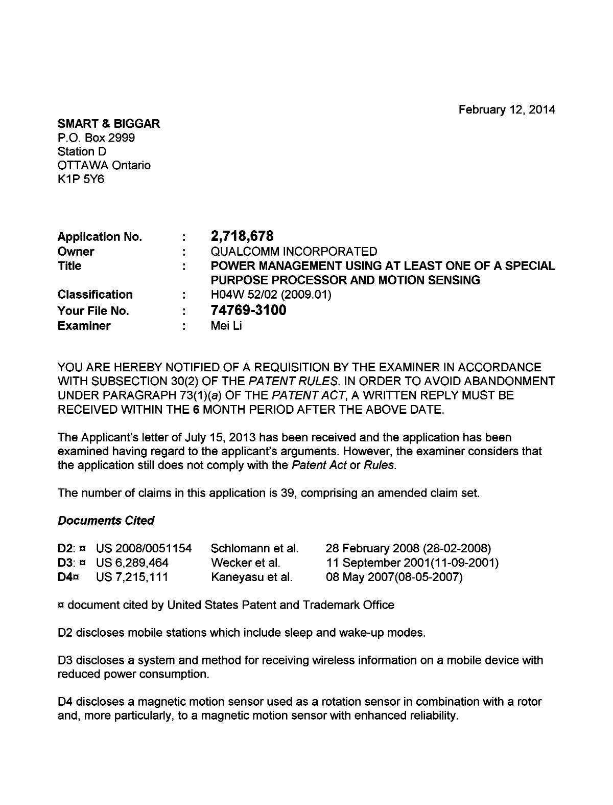 Document de brevet canadien 2718678. Poursuite-Amendment 20131212. Image 1 de 5