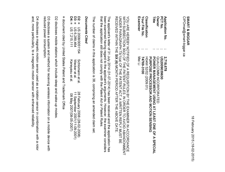 Document de brevet canadien 2718678. Poursuite-Amendment 20141218. Image 1 de 7