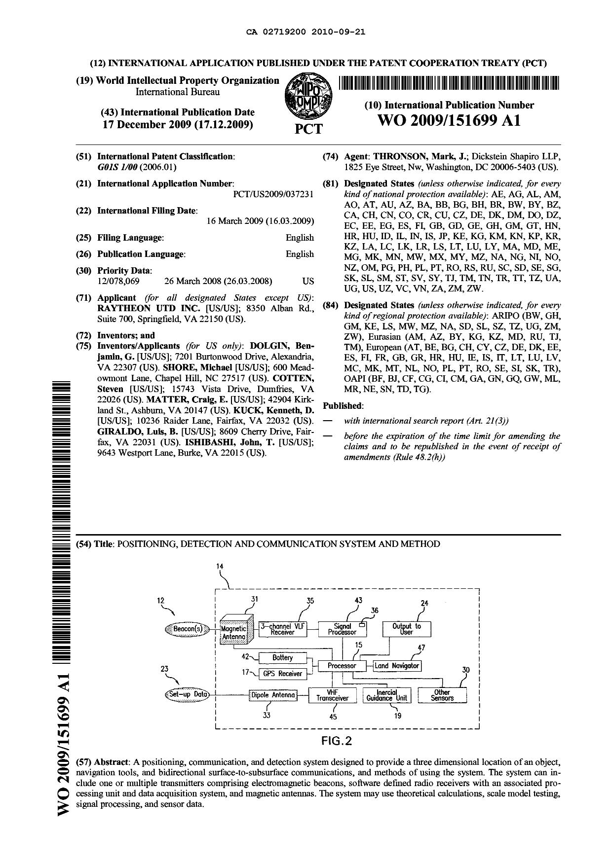 Document de brevet canadien 2719200. Abrégé 20091221. Image 1 de 1
