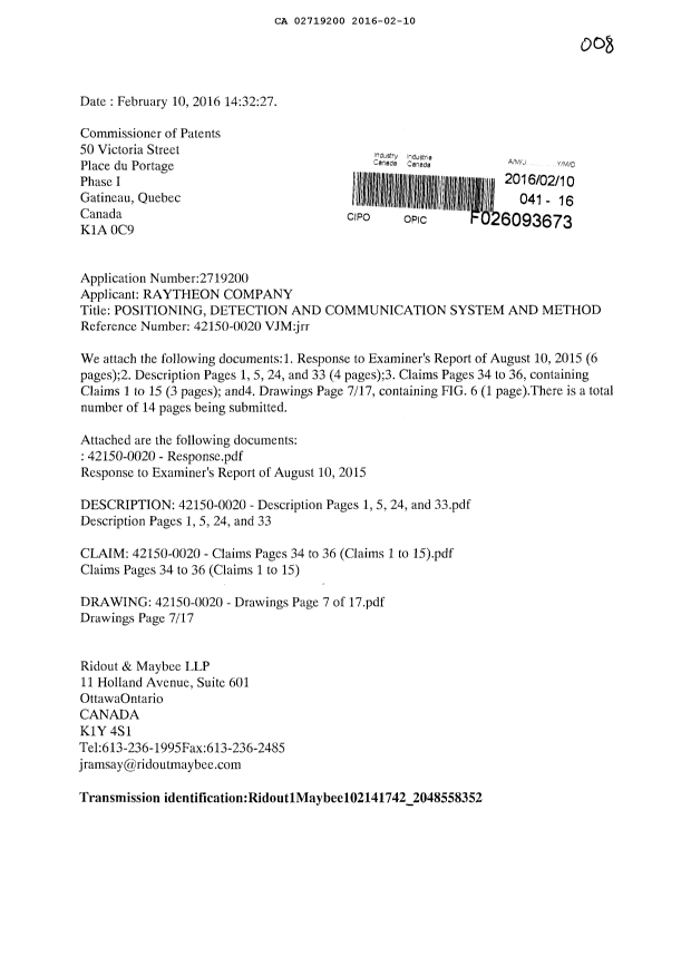 Document de brevet canadien 2719200. Poursuite-Amendment 20151210. Image 1 de 15