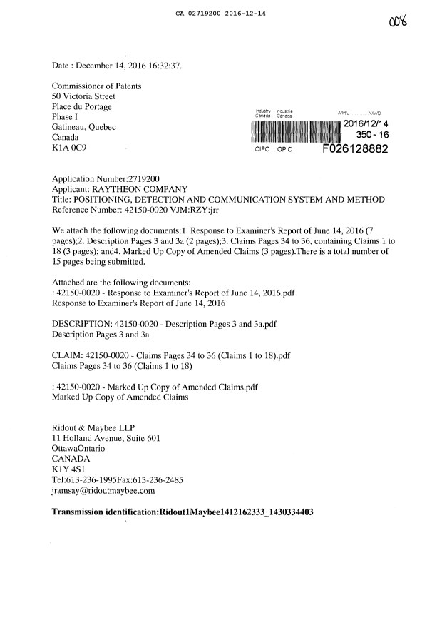 Document de brevet canadien 2719200. Poursuite-Amendment 20151214. Image 1 de 16