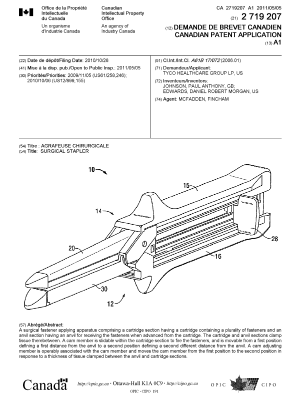 Document de brevet canadien 2719207. Page couverture 20110415. Image 1 de 1