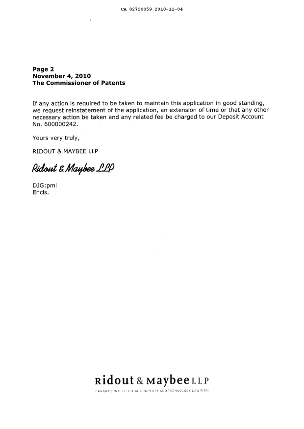 Document de brevet canadien 2720059. Cession 20101104. Image 2 de 6