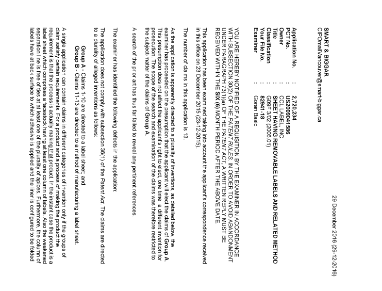 Canadian Patent Document 2720234. Prosecution-Amendment 20151229. Image 1 of 3