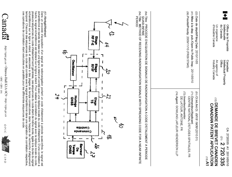 Document de brevet canadien 2720335. Page couverture 20101214. Image 1 de 1