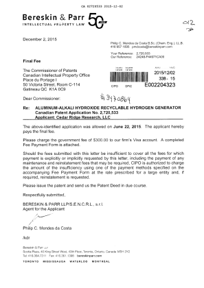 Document de brevet canadien 2720533. Correspondance 20141202. Image 1 de 1