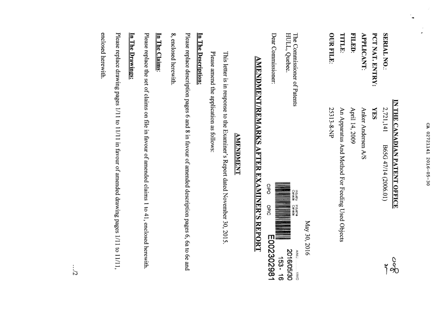 Document de brevet canadien 2721141. Poursuite-Amendment 20151230. Image 1 de 38