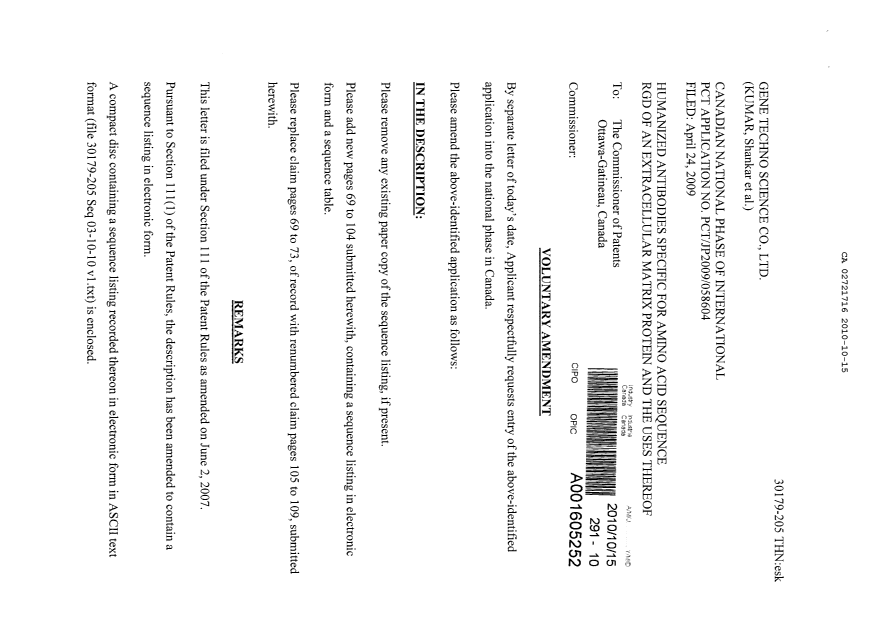 Document de brevet canadien 2721716. Poursuite-Amendment 20091215. Image 1 de 44