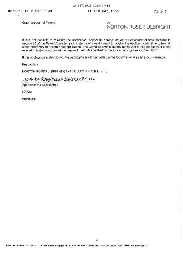 Canadian Patent Document 2722913. Correspondence 20140318. Image 2 of 3