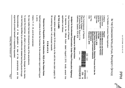 Document de brevet canadien 2723948. Poursuite-Amendment 20151205. Image 1 de 22