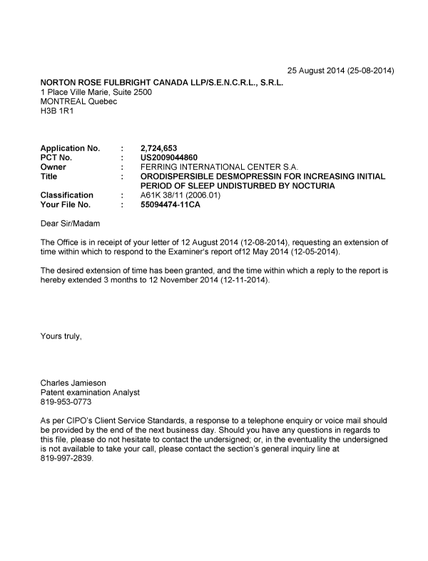 Document de brevet canadien 2724653. Correspondance 20131225. Image 1 de 1