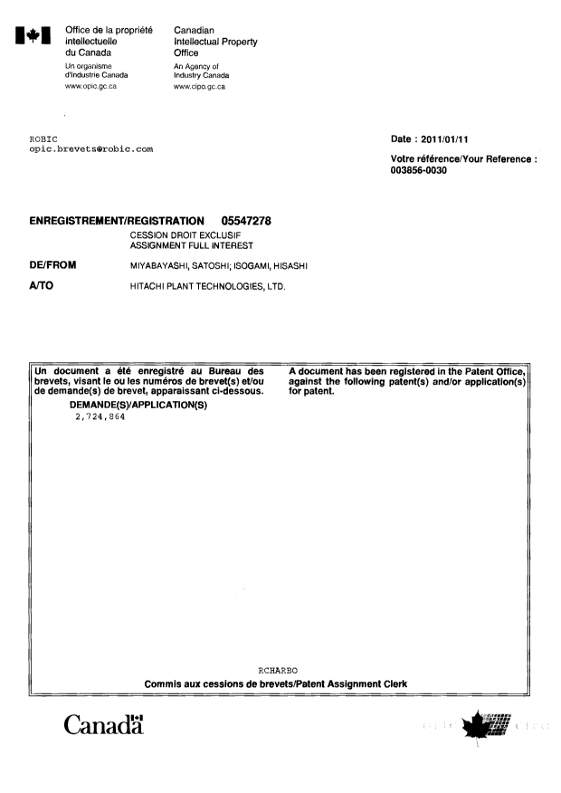 Canadian Patent Document 2724864. Correspondence 20110111. Image 1 of 1
