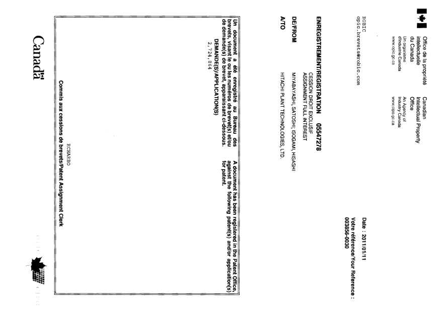Document de brevet canadien 2724864. Correspondance 20110111. Image 1 de 1