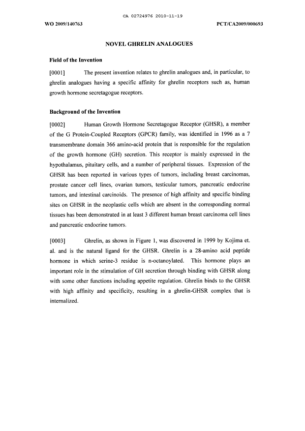 Document de brevet canadien 2724976. Description 20091219. Image 1 de 23