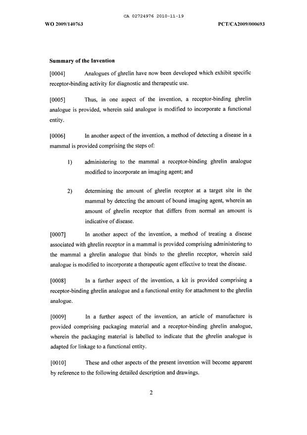 Document de brevet canadien 2724976. Description 20091219. Image 2 de 23