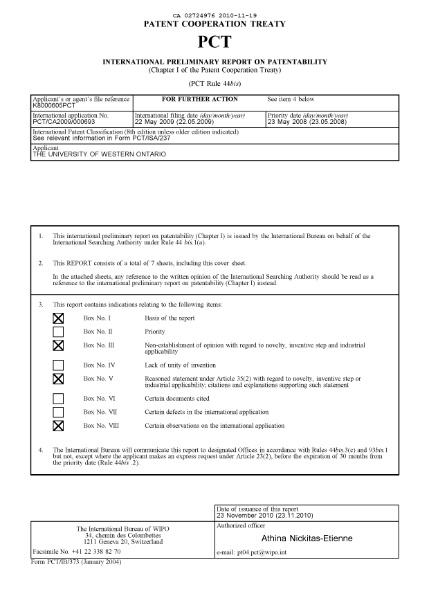 Document de brevet canadien 2724976. PCT 20101119. Image 1 de 11