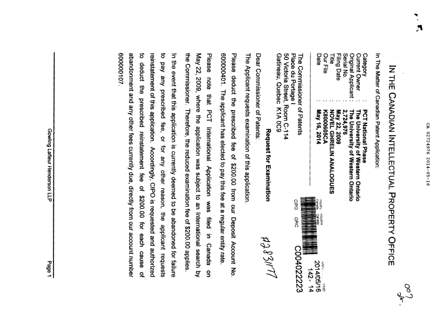 Canadian Patent Document 2724976. Prosecution-Amendment 20140516. Image 1 of 2