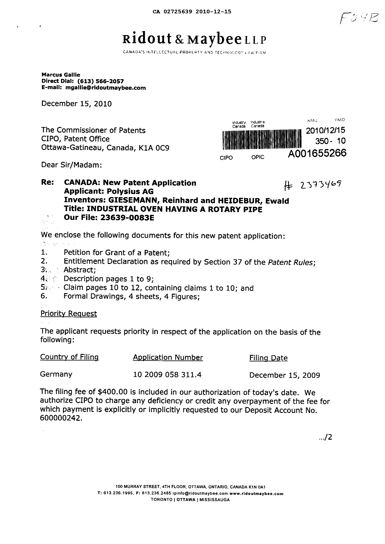 Canadian Patent Document 2725639. Assignment 20101215. Image 1 of 4