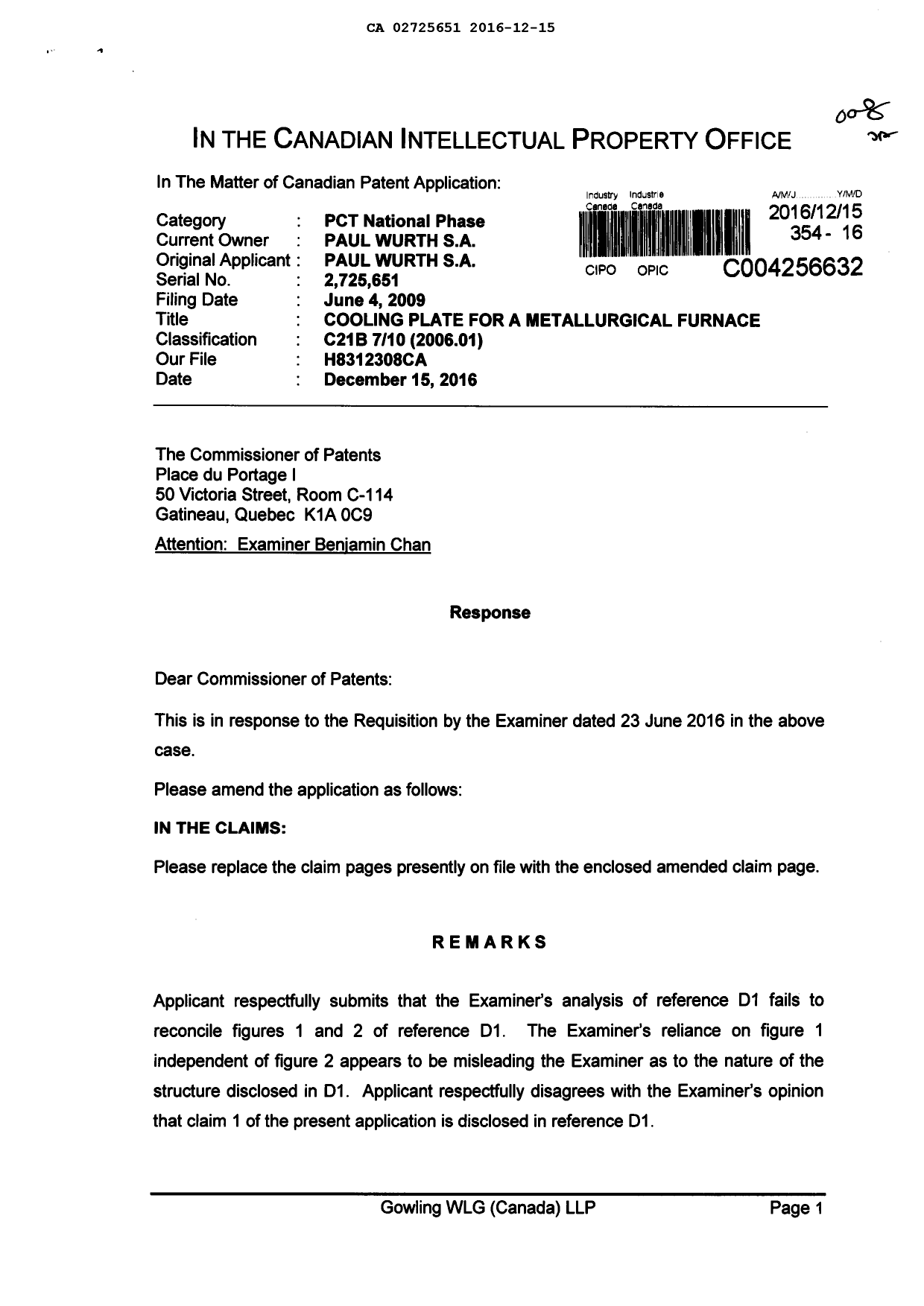 Document de brevet canadien 2725651. Poursuite-Amendment 20151215. Image 1 de 4