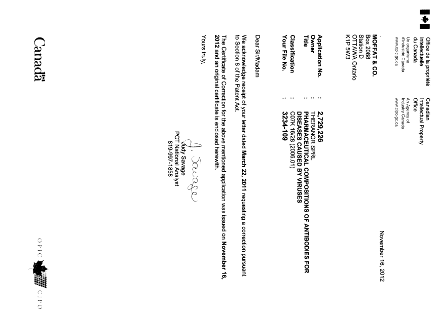 Canadian Patent Document 2729226. Prosecution-Amendment 20111216. Image 1 of 2
