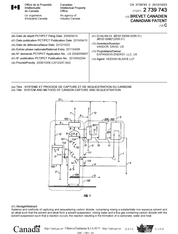 Canadian Patent Document 2739743. Cover Page 20121003. Image 1 of 1